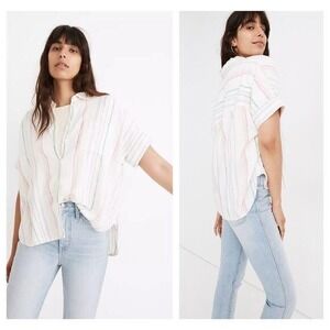EUC Madewell Linen-Blend Daily‎ Shirt in Rainbow Stripe White Small
